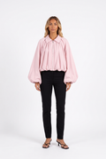Pale pink balloon-sleeve zip jacket — front